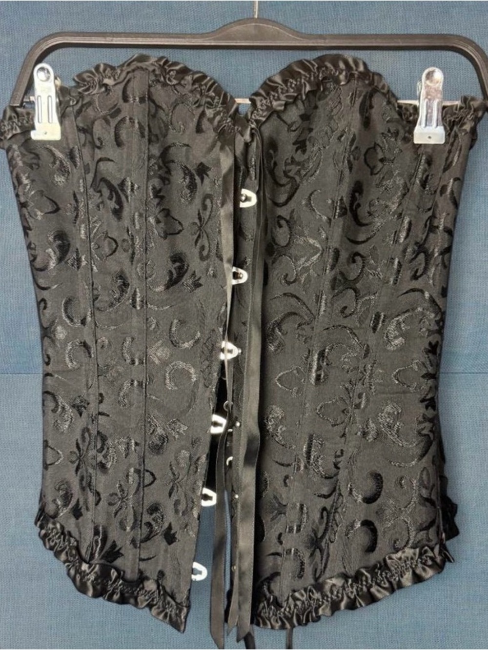Black Floral Satin Corset Bustier